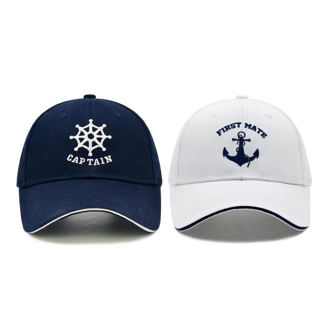Wodeal Captain and First Mate Hat Set, Adjustable Matching Cotton Nautical Marine Sailor Baseball Caps, Boat Owner Gift