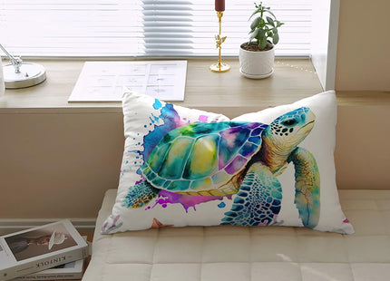 Watercolor Sea Turtle Comforter Set Queen, Tie Dye Ink, 2 Pillowcases