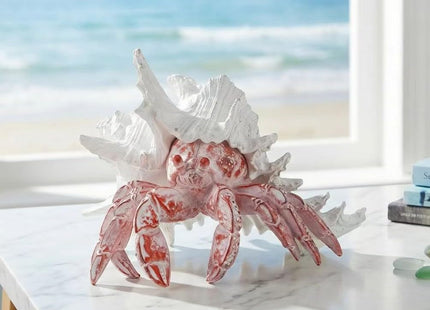 VVGIFTS Hermit Crab with Shell Beach Coastal Statue for Home Shelf Decor