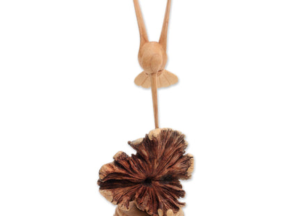 NOVICA Artisan Handmade Wood Sculpture Jempinis Hummingbird from Bali Brown Indonesia Sustainable Animal Themed Eco Friendly 'Feasting Hummingbird'