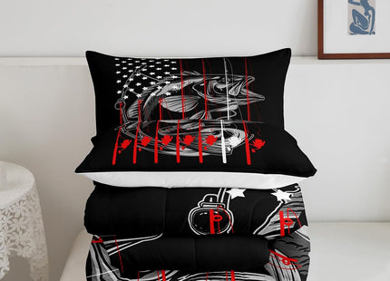 Feelyou American Flag Big Pike Fish Comforter Set Bass Big Bedding Set Toddler Size for Kids Boys Girls Hunting Fishing Comforter Fish Hook Inner Fill Duvet Set 1 Comforter Set with 1 Pillowcase