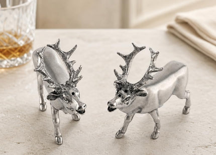 Vagabond House Pewter Deer/Elk Salt and Pepper Shakers Set Artisan Designer Handcrafted for Cabin Lodge Mountain Décor 4.5 inch Tall