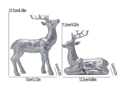 GatheringRain Simulated Deer Ornaments for Christmas Decoration, 2Pcs of Faceted Geometric Resin Deer Ornaments, Home Decoration, Christmas Ornaments (Silver)