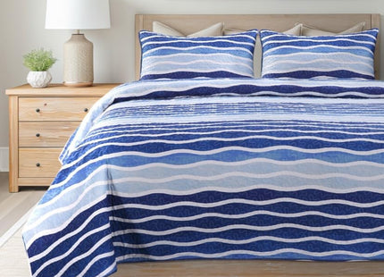SLPR - Blue Wave Coastal Quilt Set, Nautical Bedding, Twin with 1 Sham