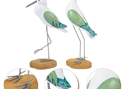 HEALLILY 2pcs Coastal Decor Wooden Seagull Figurine Bird Statue Nautical Coastal Ocean Home Decoration Green