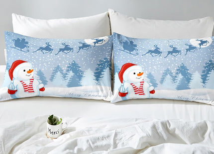 Manfei Snowman Duvet Cover Set King Size, Xmas Deer Trees Print Comforter Cover with 2 Pillowcases, Winter Snowflake Merry Christmas Bedding Set 3pcs for Kids Boys Girls Bedroom Decor,No Comforter