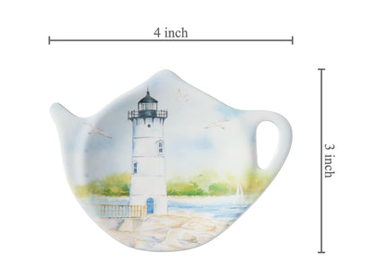 Supreme Housewares Lighthouse Tea Bag Holders, Teapot Shaped Tea Bag Coasters Spoon Rests Saucer Seasoning Dish Set, Multicolor, 4 x 3 Inch, Set of 4