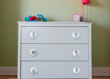 Lasyman Set of 6 Ceramic Unique Fun Fish Coastal Beach Themed Cabinet Dresser Knobs Drawer Pulls Octopus Door Handle 1.5 X 1.5 Inches