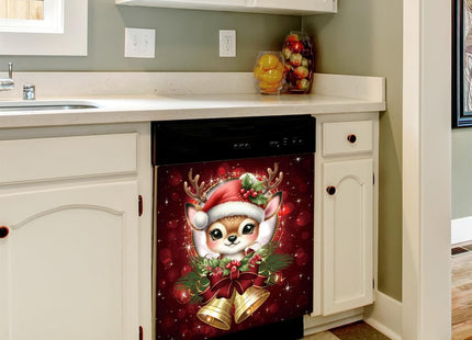 Christmas Xmas Bells Deer Dishwasher Magnet Cover Christmas Magnetic Dishwasher Decorative Cover Front Dishwasher Door Covers Dishwasher Covers Decor for Kitchen Home Appliances Gift 23" X 26"