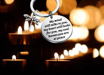 PLITI Dragonfly Memorial Gift Loss of Loved One Gift My Mind Still Talks To You Sympathy Keychain (my mind dragonfly)