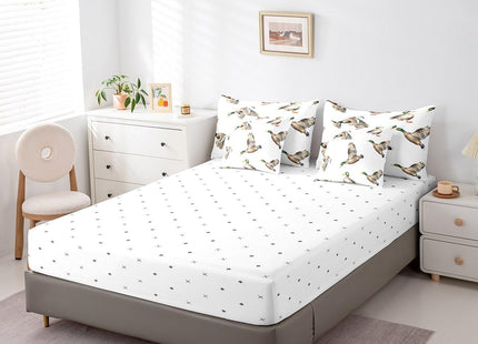 Feelyou Mallard Duck 7 Pieces Bed in a Bag Set Hunting and Fishing 7 PCS Comforter Set with Sheets Wild Animal Bed in a Bag for Boys Girls Kids Wildlife White Comforter Set with Sheets Queen Size