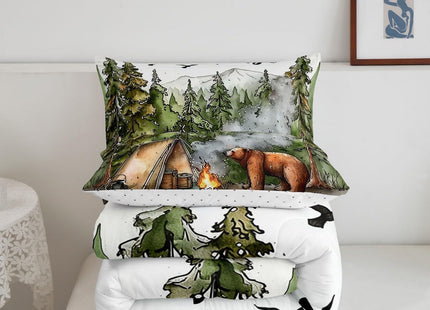 Erosebridal Camping Comforter Set,RV Trailer Camper Toddler Bedding Set for Kids Boys Girls Room Decor,Forest Tree Bear Bed Set Rustic Mountain Woodland Bedding Comforter Sets,1 Pillowcase