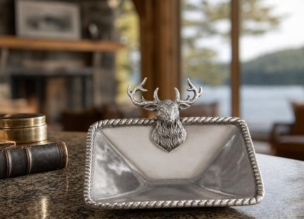 Arthur Court Elk Head Nut Bowl - Lodge Style Aluminum Serving Dish for Snacks - 6.5 Inch