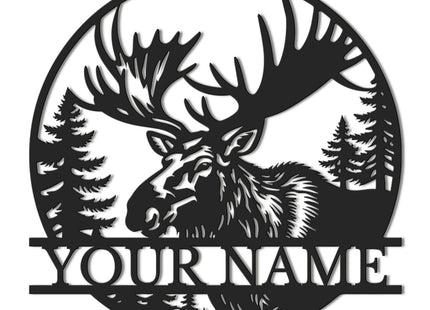 Personalized Metal Moose Sign, Moose Wall Art Decor, Hunter and Hunting Gift, Custom Cabin Name Sign, Man Cave Decor, Housewarming (Style-4)