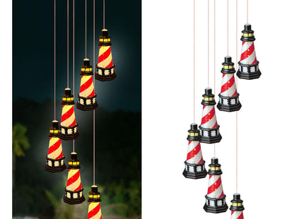 Lighthouse Solar Windchimes Outdoor Lighthouse Decorative Wind Chimes Solar Hanging Lighthouse Outdoor Garden Lighthouse（Red）