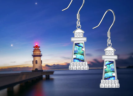 Lighthouse Earrings for Women Sterling Silver Abalone Shell Lighthouse Dangle Drop Earring Birthday Jewelry Gift for Lover