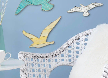 Putuo Decor 3pcs Seagull Wall Decor, Wooden Sea Bird Beach Wall Art, Ocean Home Decor Indoor Coastal Theme Wall Hanging for Bathroom Home Living Room Lake House