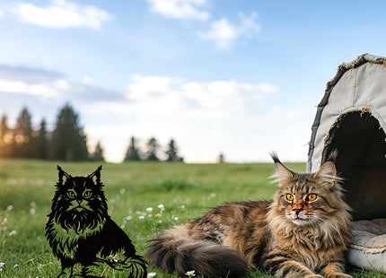 WADORN Maine Coon Cat Metal Decorative Garden Stakes, Black Cute Maine Coon Cat Outdoor Statues Silhouette Funny Cats Lover Gifts Stakes Ornaments for Yard Art Garden Patio Backyard Lawn Decoration
