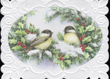 Poster Foundry Christmas Holiday Chickadee Birds Boxed Note Cards by Carol Wilson. 10 embossed 4x5 Die-Cut Notecards and Matching Envelopes in Decorative Gift Box with Magnetic Flap. NCPX2043