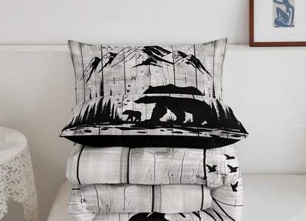 Feelyou Rustic Bear Comforter Set Toddler Size, Wildlife Hunting Theme Quilt Set with 2 Pillowcases, Western Wild Animal Bedding Set 2pcs for Kids Boys Teens Room Decor, Wooden Board Duvet Insert