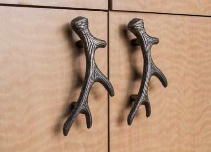 Zeckos Set of 6 Deer Antler Drawer Pulls, 6.25 Inch Bronze Cast Iron