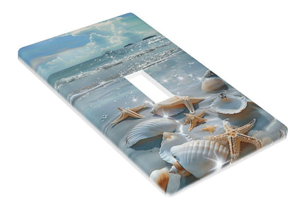 Single Toggle Light Switch Plate Decorative Beach Starfish Shells, 1 Gang Switch Plate Cover Abstract Receptacle Wall Plate Decor for Kitchen Bathroom Bedroom 2.76''x 4.5''