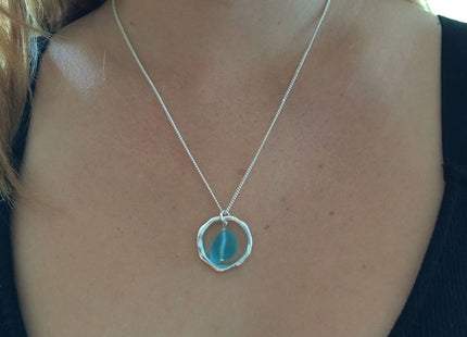 Handmade Ocean Waves Sea Glass Pendant Necklace with Sterling Silver Chain - Cape Cod Beach Jewelry for Women - Nautical Coastal Gift Idea
