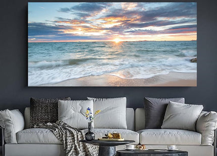 Yxbhhym-Beach Sunset Wall Art Coastal Decor Seascape Canvas Prints Ocean Picture for Living Room Decor Waves Sea Poster Landscape Painting Bedroom Wall Art Office Artwork Home Decorations