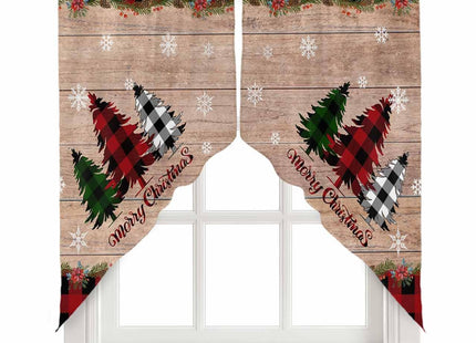 Christmas Swag Curtains, Snowman Snowflake Scene Winter Swag Valances for Windows Rod Pocket Pine Tree Kitchen Curtains Valances Scalloped Valance/Swag Xmas Window Treatment (28" W x 36" L Each Panel)