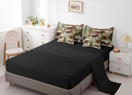 Erosebridal Rustic Bear Deer Cabin Bedding Set Queen Size,Kids Boys Western Country Farmhouse Comforter Set with Sheets 7 Pieces Camo Forest Lodge Bed in a Bag,Wildlife Animal Patchwork Bed Sets