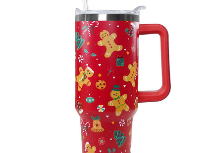 Ceovfoi 40 Oz Gingerbread Tumbler With Handle, Gingerbread Coffee Travel Mug Cup, Christmas Decor, Christmas Gifts for Women