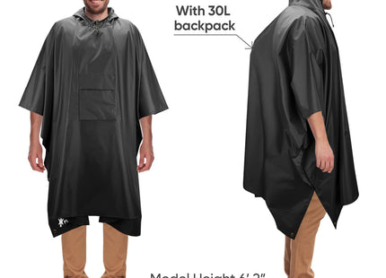 PTEROMY 3-in-1 Hooded Rain Poncho for Adult with Pocket, Waterproof Lightweight Unisex Raincoat for Hiking Camping Emergency (Black)