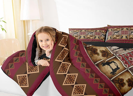 Erosebridal Wildlife Moose Comforter Sets Queen Rustic Cabin Lodge Bedding Sets Aztec Southwestern Native Tribal Comforter for Kids Adult Men Women,Hunting Woodland Animal Quilt Set Red Brown