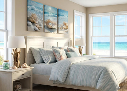 SOUHLP 3Pcs Coastal Seashell Conch Canvas Wall Art