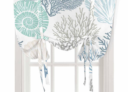 Coastal Tie Up Curtains 45 Inches Long, Beach Blue Teal Coral Kitchen Window Curtains Over Sink, Sea Nautical Starfish Small Window Curtains Shade Balloon Curtains Valances for Bedroom/Cafe 34"x45"