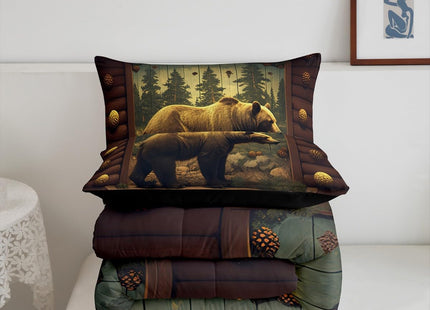 jejeloiu Kids Bear Comforter Twin Size Wild Animal Duvet Quilt for Boys Girls Teens Bedroom Decor Rustic Cabin Country Bedding Set Breathable Soft Lightweight Microfiber Women Men with 1 Pillow Case