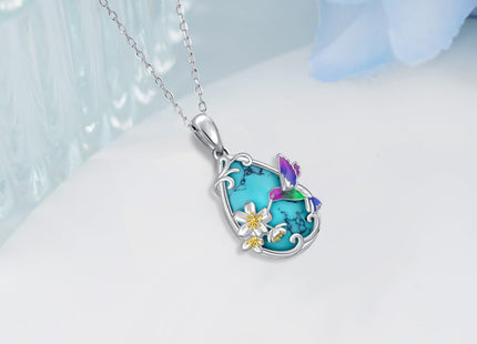 Zunxinsan Turquoise Hummingbird Necklace S925 Sterling Silver Hummingbird Pendant Animals Jewelry Gifts for Women