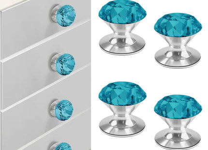 CcHhyyt 4 Pcs Adhesive Crystal Knobs Stick On Cabinet Handle Turquoise K9 Crystal Pulls Peel and Stick Dresser Pulls for Mirror Cabinet Drill Free Knobs for Glass Sliding Doors Fish Tank Lid Terrarium