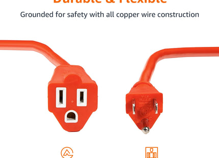 Amazon Basics 100 Foot 3-Prong Vinyl Indoor/Outdoor Extension Cord, Long Power Cord, Grounded Plug for Safety, Moisture Resistant, 10 Amps, 1250 Watts, 125 VAC, Orange
