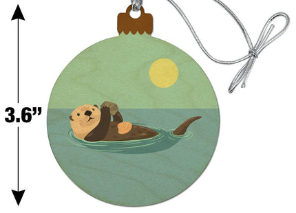 Sea Otter Eating Giant Clam Wood Christmas Tree Holiday Ornament