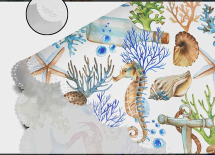 AOYEGO Marine Animals Round Tablecloth 60 Inch Fish Hippocampus Starfish Conch Crab Coral Bottle Ship Anchor Table Cloth Polyester Tablecloths for Home Decor, Parties, Picnic