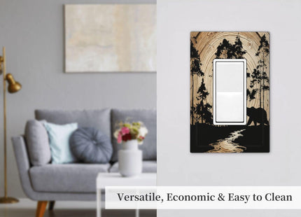 Rustic Forest Antler Black Bear Deer Silhouettes Decorative Outlet Covers 1 Gang Single Rocker Light Switch Cover Plate Wall Plates GFCI Faceplate for Farmhouse Home Decor