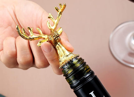 Wine Stoppers,Reusable Deer Wine Bottle Stoppers,Alloy Steel Champagne Stoppers, Perfect Wine Gift, Wide Used in Kitchen Decor, Bar, Wedding Party,Christmas (Gold Deer)
