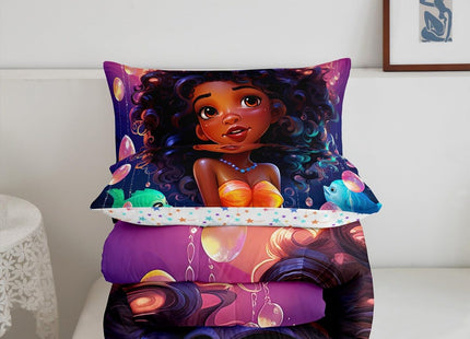 Erosebridal Afro-American Girl Twin Comforter Set for Little Girl,Afro Kid Princess Melanin Bedding Set,Ocean Fish Toddlers American Black Girls Quilt for Girls Bedroom