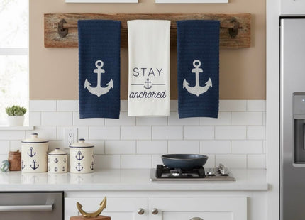 Serafina Home Nautical Cotton Kitchen Towels, Blue Anchors, Set of 3, 16x26