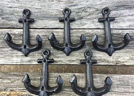 Facaler Nautical Cast Iron Ship Anchor Weathered Nautical Wall Hooks Coat Hook, Screws Included (5 PCS)