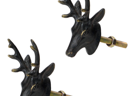 SOFFEE DESIGN 2pcs Black Deer Head Cabinet Metal Knobs, Forest Style, Golden Edge, Antique Dresser Knobs Home Furniture Handle