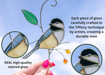 Gift Birds Handmade Chickadee Stained Glass Suncatchers Window Hanging Art