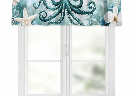 EwdeWwo Nautical Coastal Valance for Windows, Beach Sea Ocean Theme Rod Pocket Curtain Valances for Living Room Bathroom Underwater World Window Treatment Valances