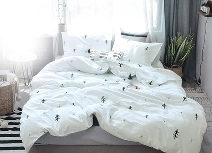 BuLuTu Kids Duvet Cover Full Size Cotton White/Grey,Premium Boys Girls Bedding Sets Twin,Single Bed Comforter Cover Zipper Closure,Forest Tree Print Pattern,Super Soft,Breathable,No Comforter
